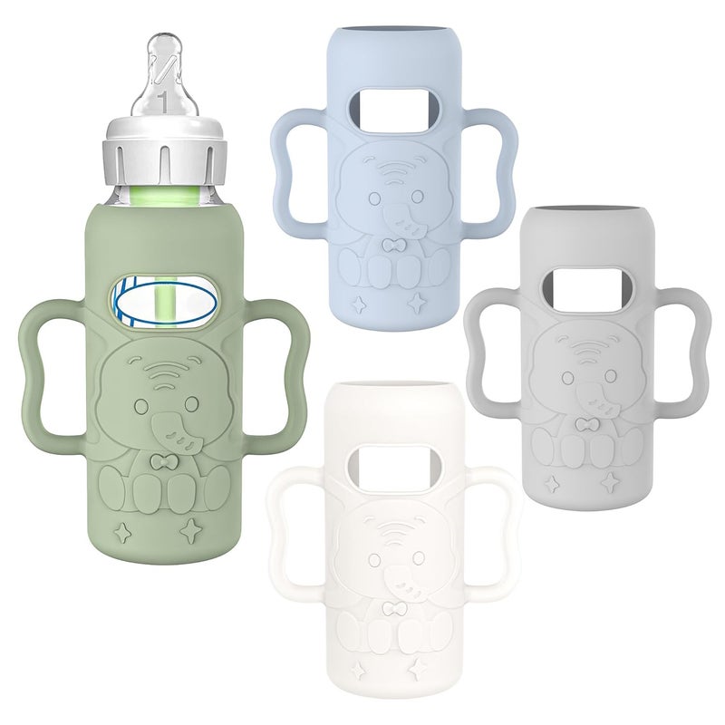 KingKam 4 Pack Silicone Sleeves for Dr. Brown's Glass Baby Bottles, Drop Protection Bottle Sleeves with Handles, Compatible with Dr. Brown's Anti-Colic Options+ Narrow Glass Baby Bottles, 8 oz/250 mL - Image 1